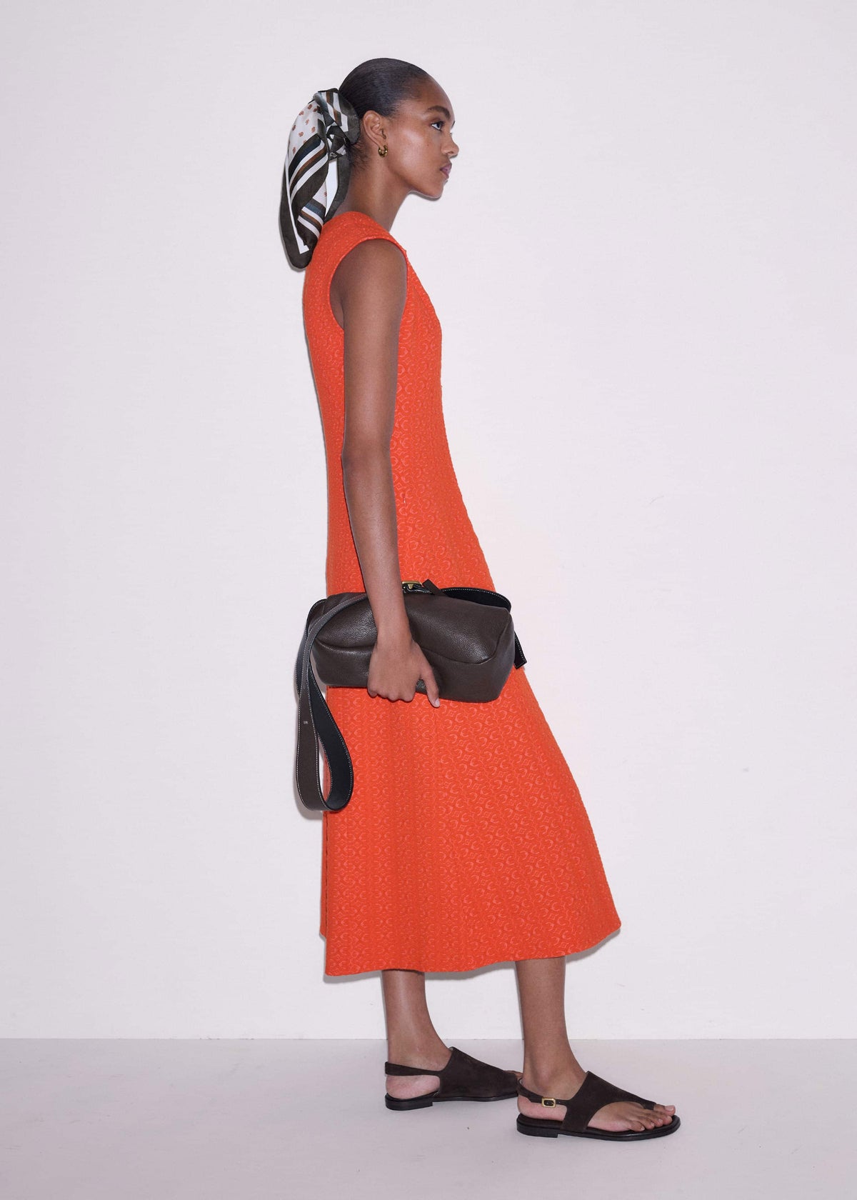 ME+EM Orange Curling Crosses Jacquard Midi Dress