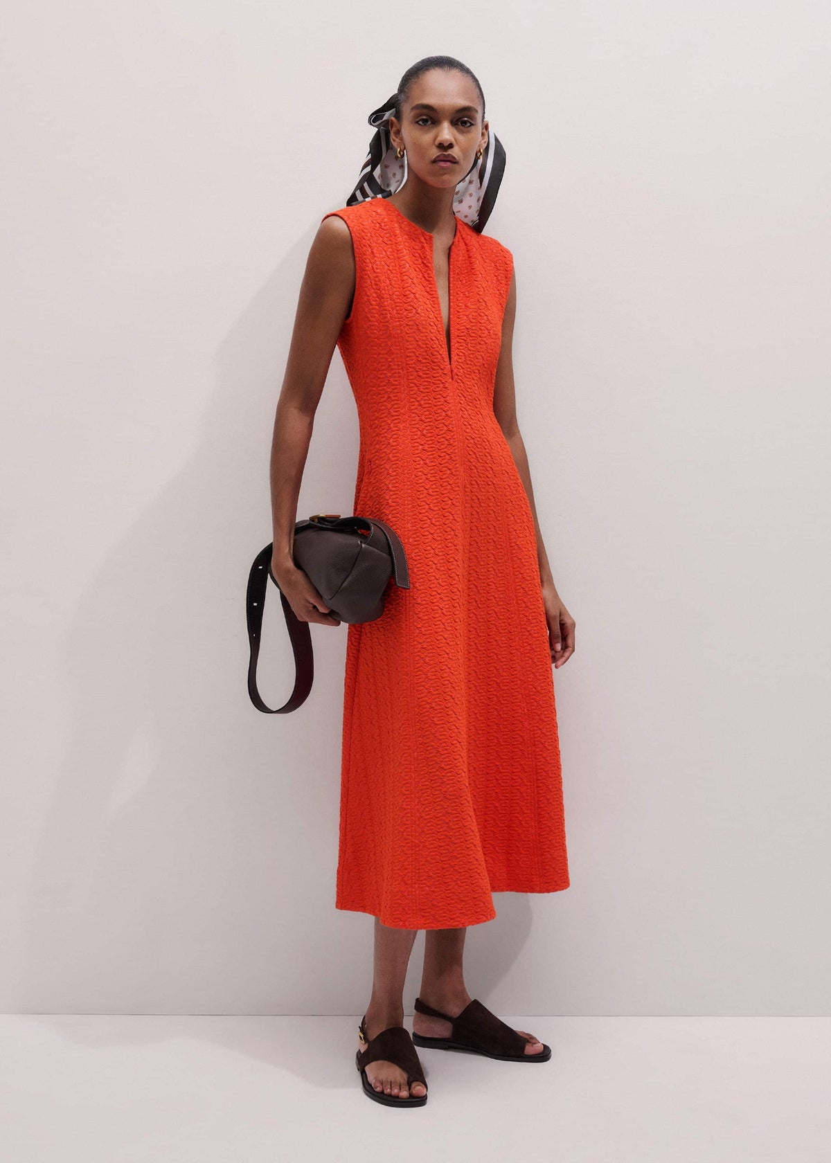 ME+EM Orange Curling Crosses Jacquard Midi Dress