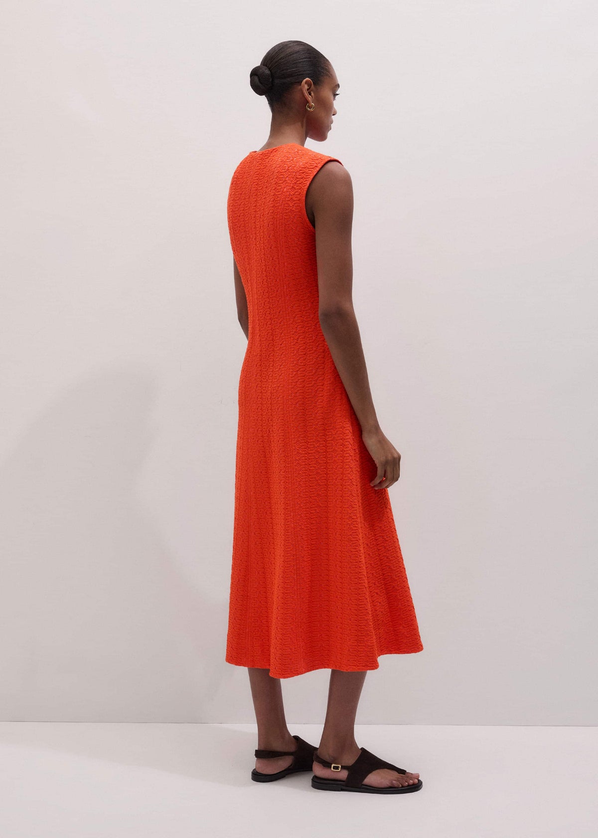 ME+EM Orange Curling Crosses Jacquard Midi Dress