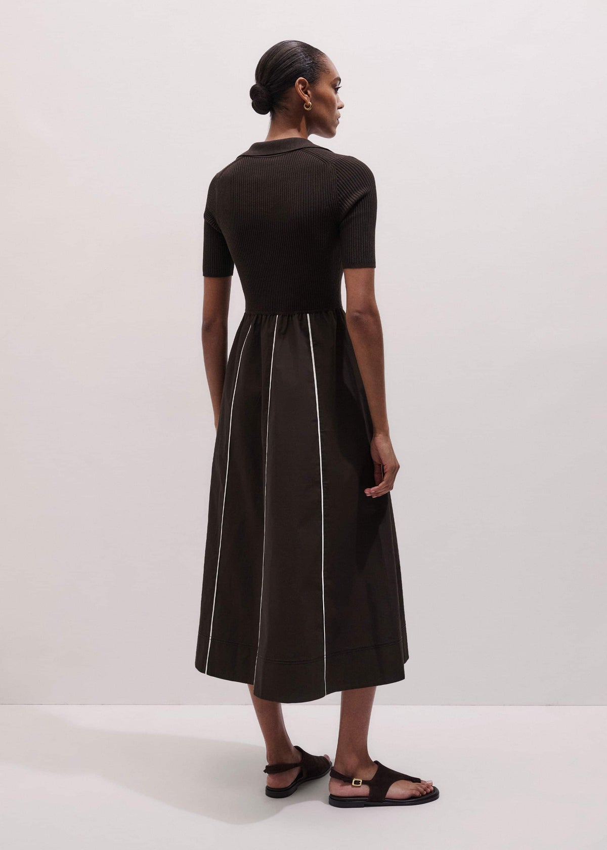 ME+EM Brown Mixed Media Fit And Flare Midi Dress + Belt