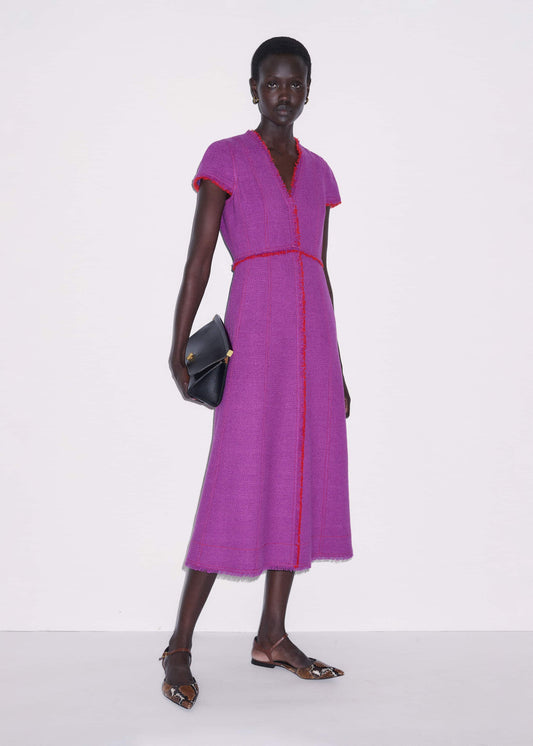 ME+EM Purple Fringe Detail Fit + Flare Midi Dress