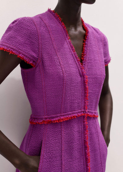 ME+EM Purple Fringe Detail Fit + Flare Midi Dress