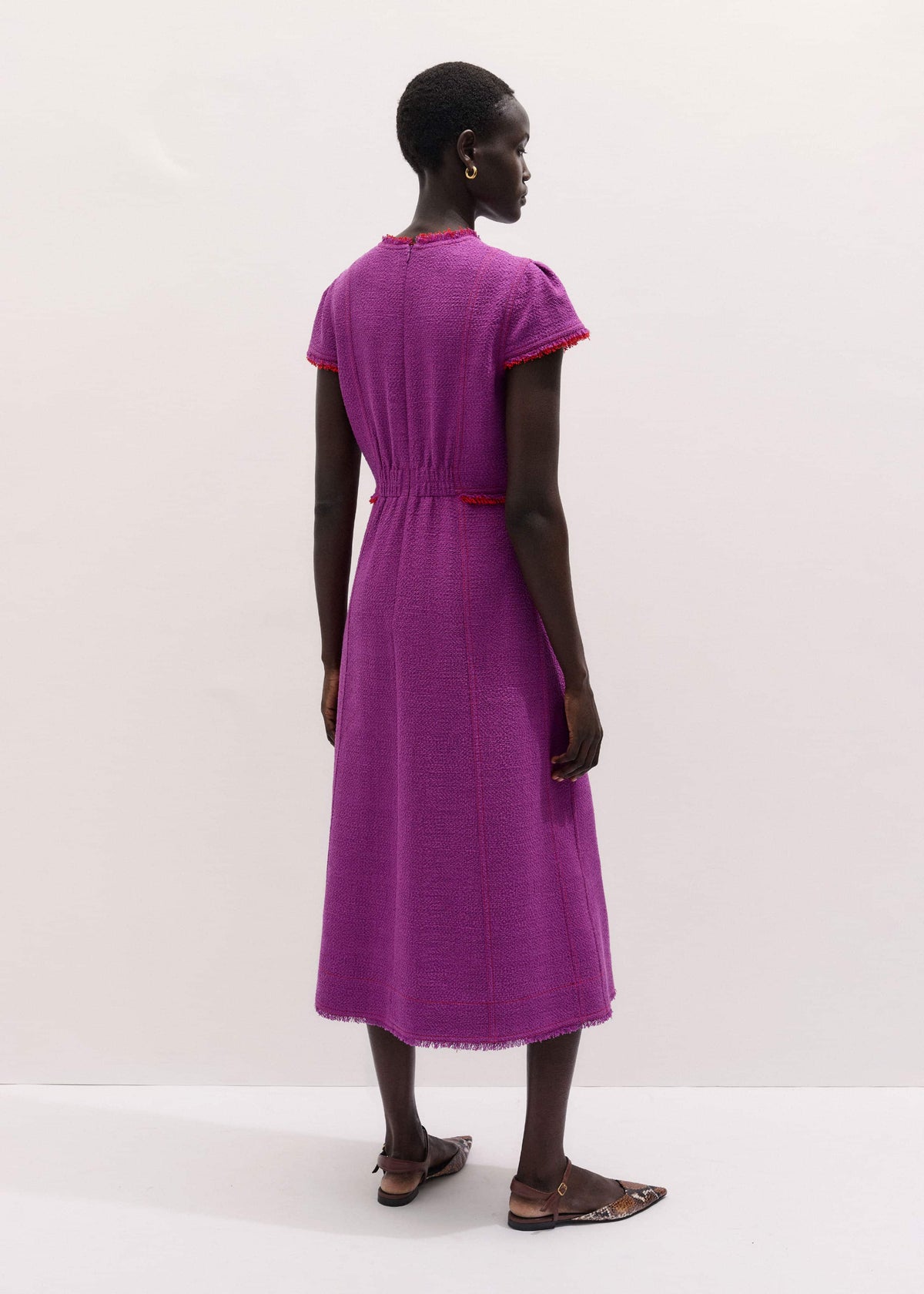 ME+EM Purple Fringe Detail Fit + Flare Midi Dress