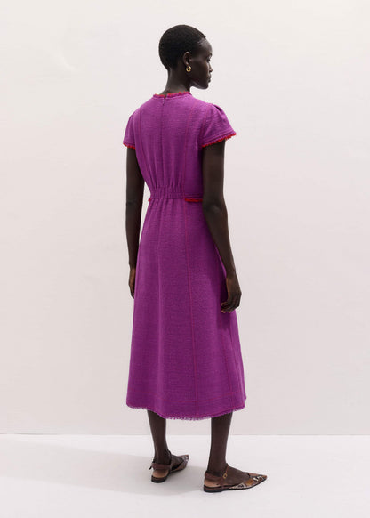 ME+EM Purple Fringe Detail Fit + Flare Midi Dress