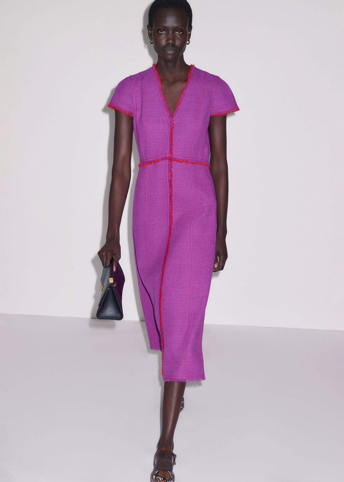 ME+EM Purple Fringe Detail Fit + Flare Midi Dress