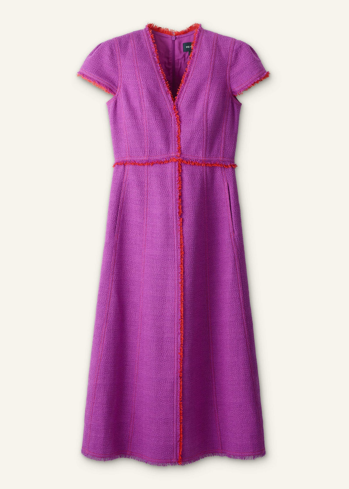 ME+EM Purple Fringe Detail Fit + Flare Midi Dress
