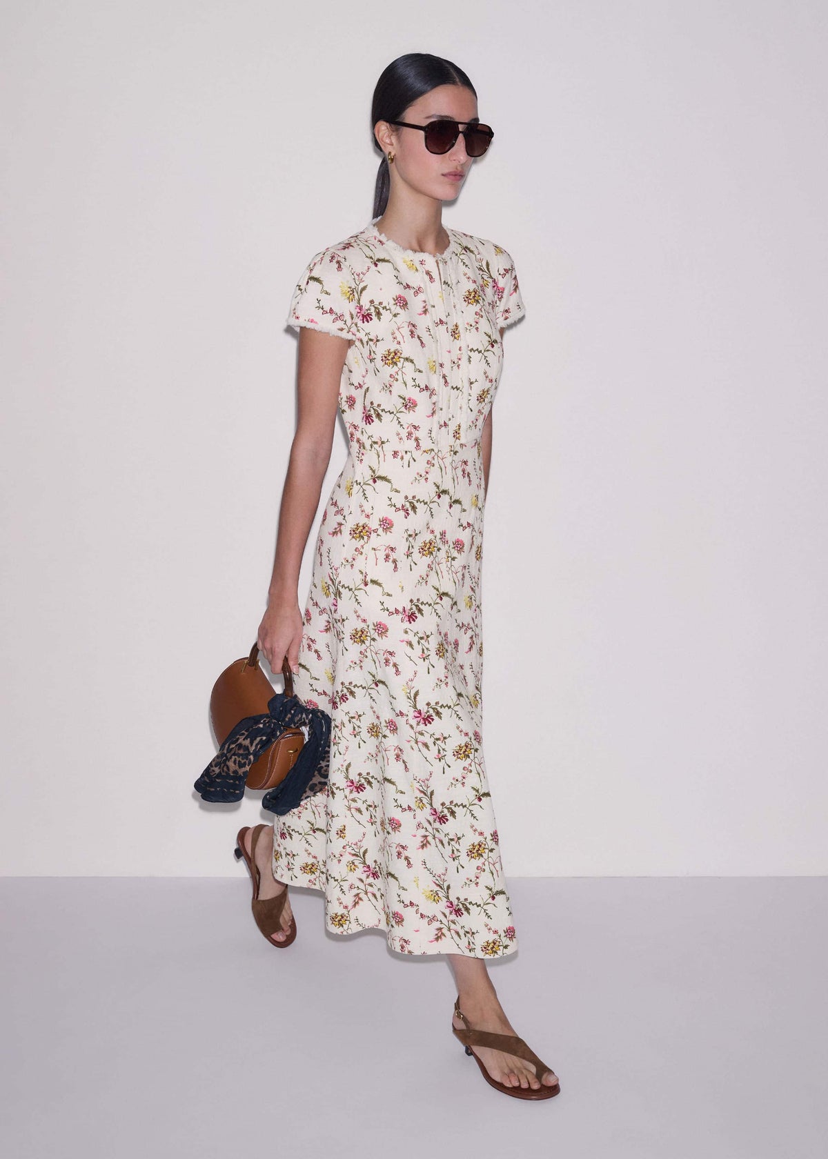 ME+EM Cream Wild Spring Floral Print Fit + Flare Midi Dress