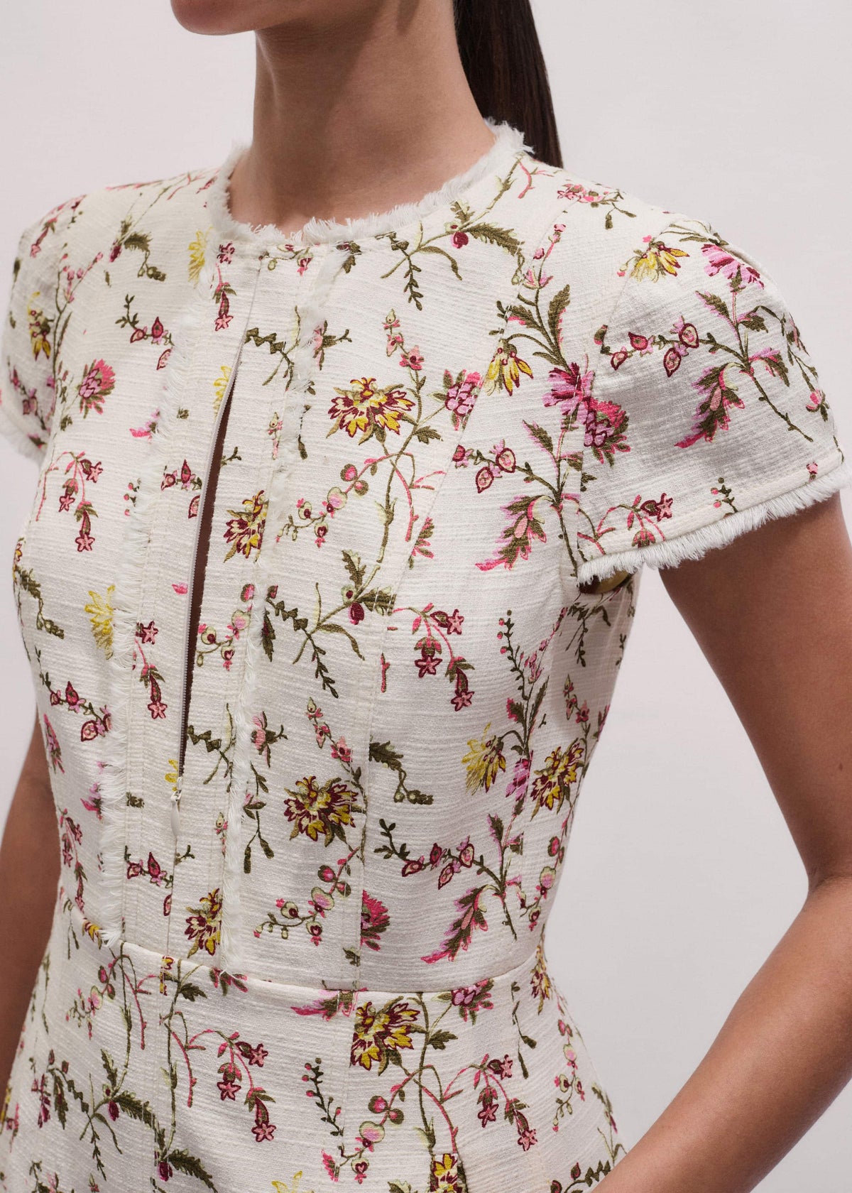 ME+EM Cream Wild Spring Floral Print Fit + Flare Midi Dress