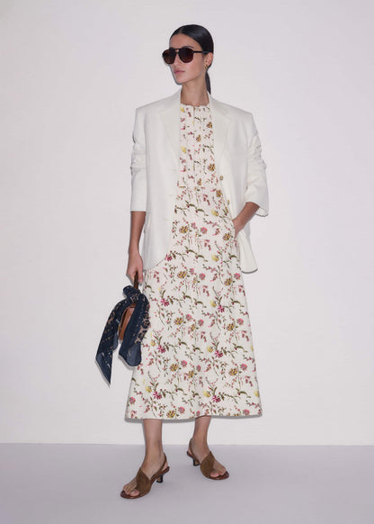 ME+EM Cream Wild Spring Floral Print Fit + Flare Midi Dress