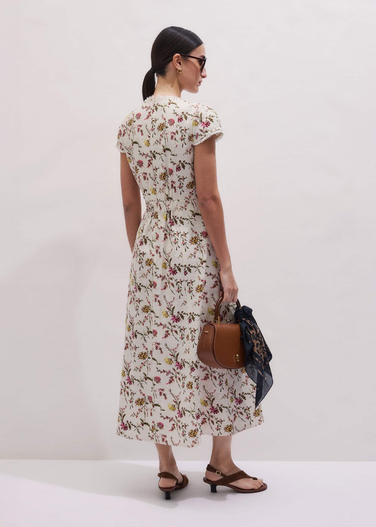ME+EM Cream Wild Spring Floral Print Fit + Flare Midi Dress