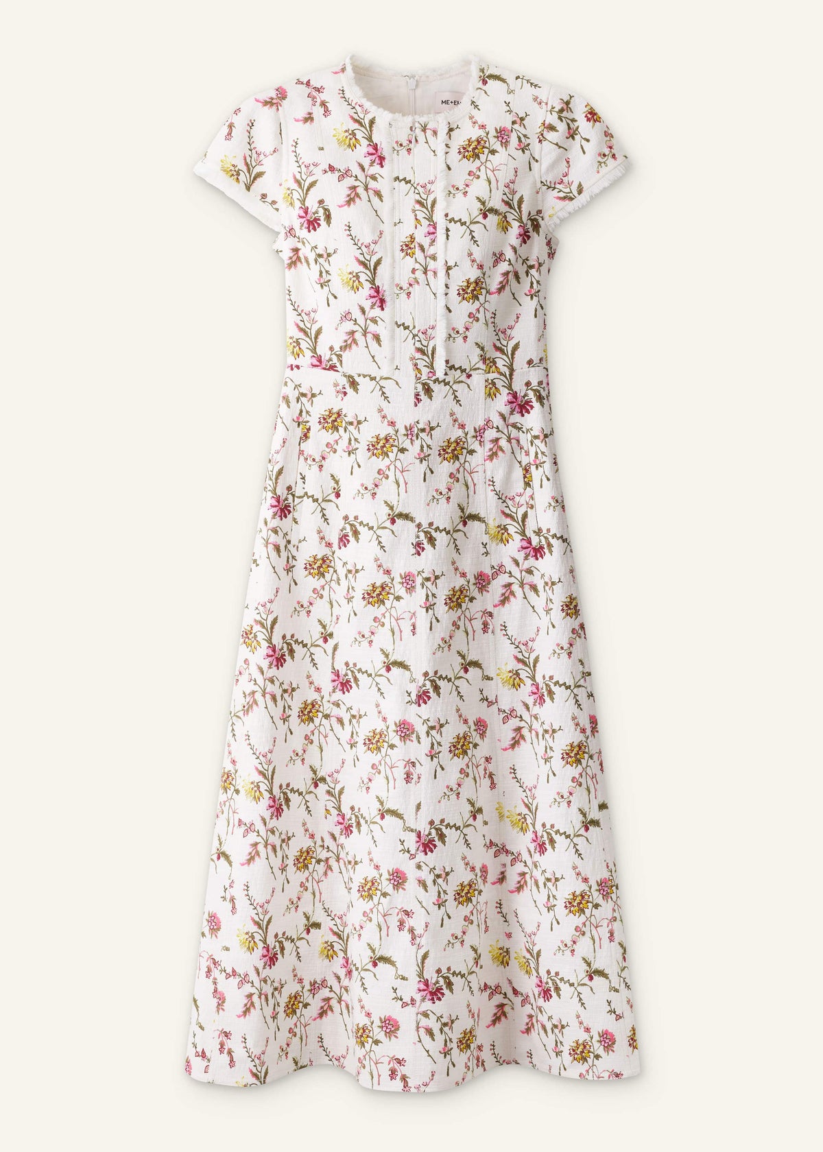 ME+EM Cream Wild Spring Floral Print Fit + Flare Midi Dress