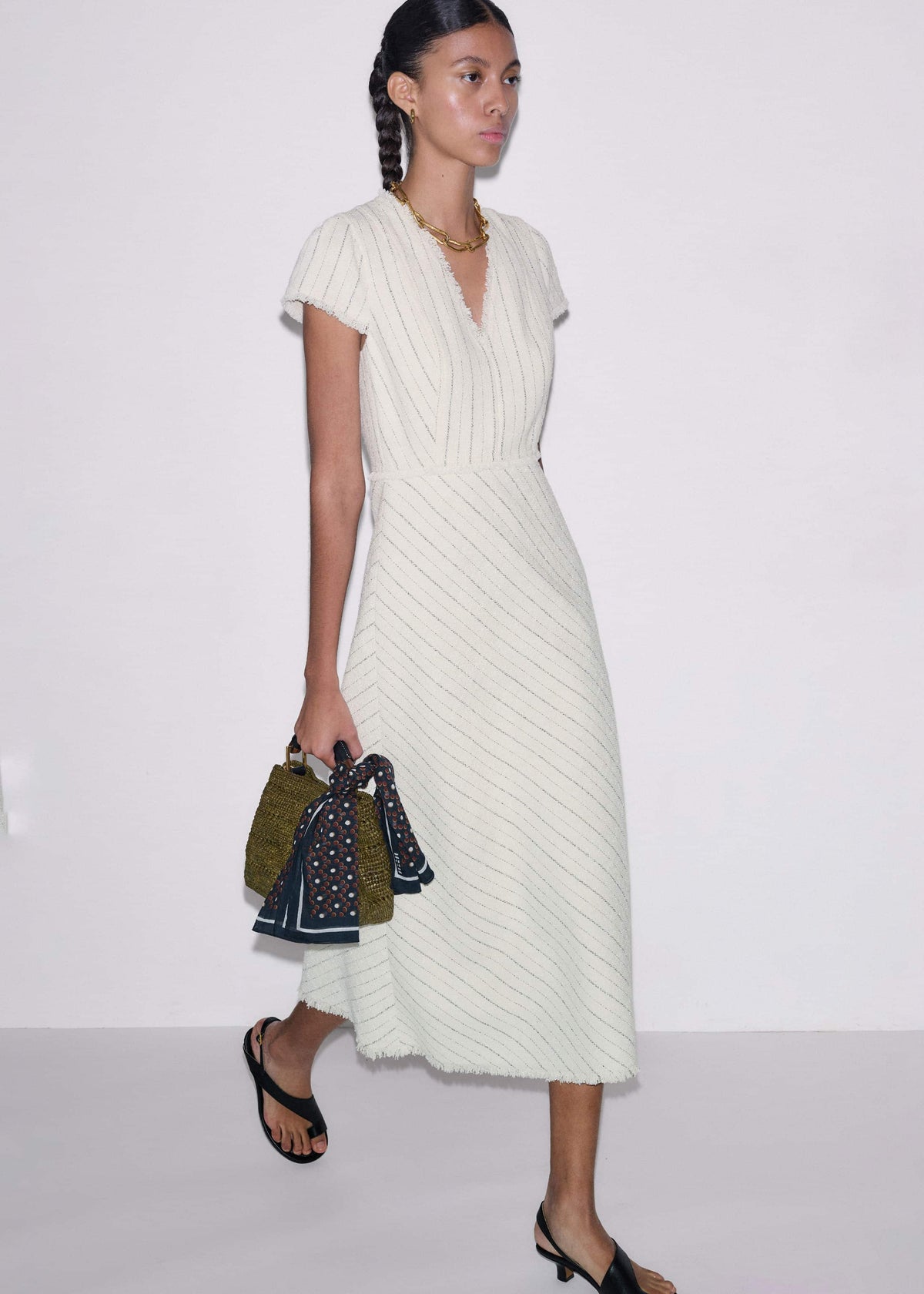 ME+EM Ivory Striped Fit + Flare Midi Dress