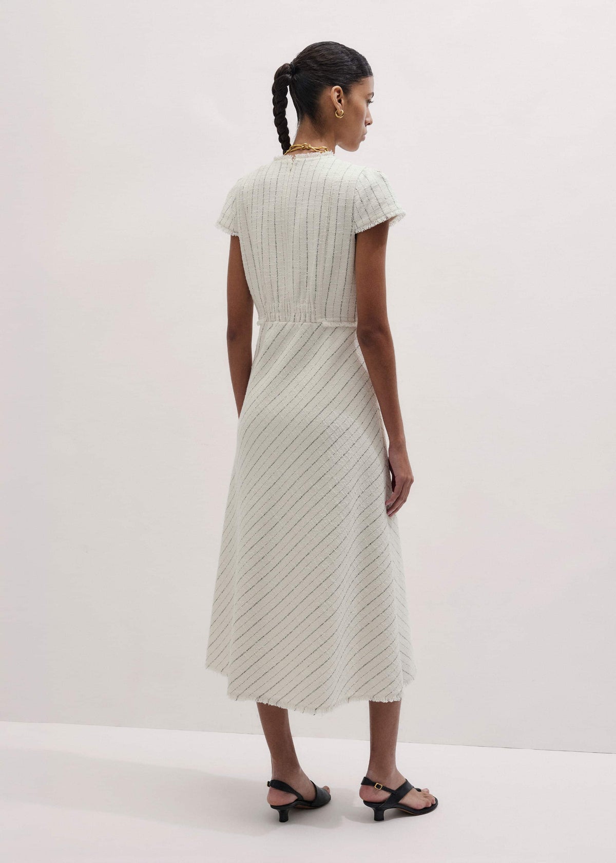 ME+EM Ivory Striped Fit + Flare Midi Dress