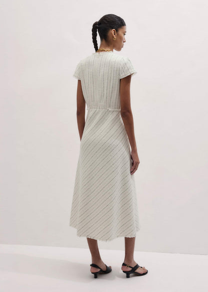 ME+EM Ivory Striped Fit + Flare Midi Dress
