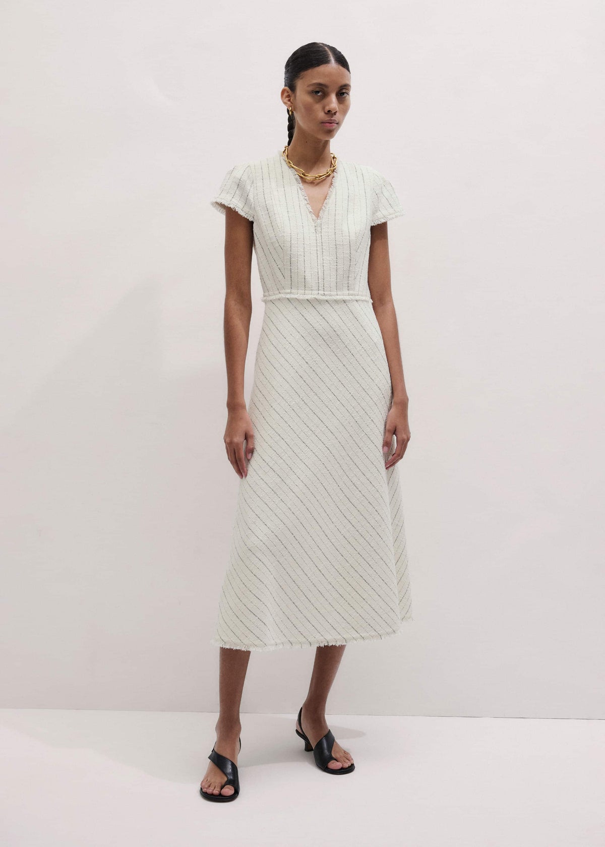 ME+EM Ivory Striped Fit + Flare Midi Dress