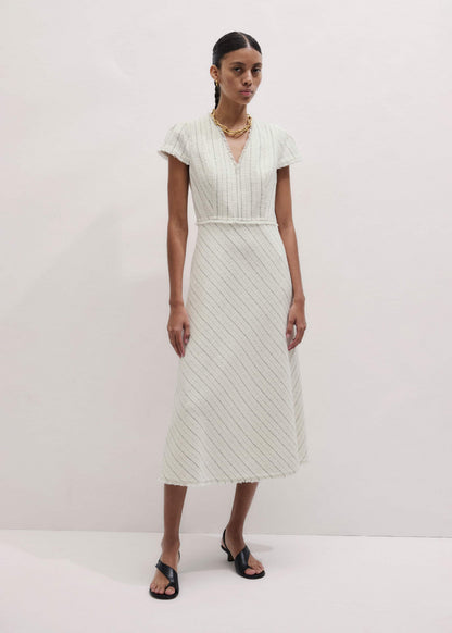 ME+EM Ivory Striped Fit + Flare Midi Dress