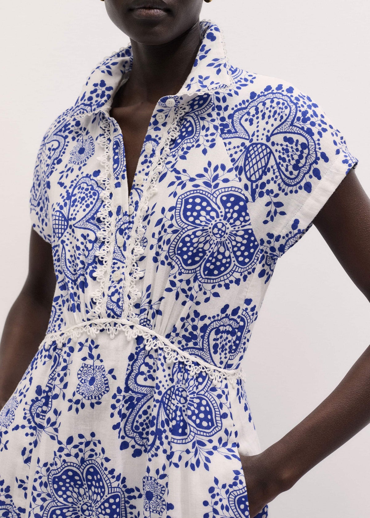 ME+EM White Cheesecloth Fit + Flare In-Full-Bloom Print Midi Dress
