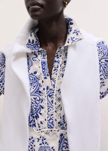 ME+EM White Cheesecloth Fit + Flare In-Full-Bloom Print Midi Dress