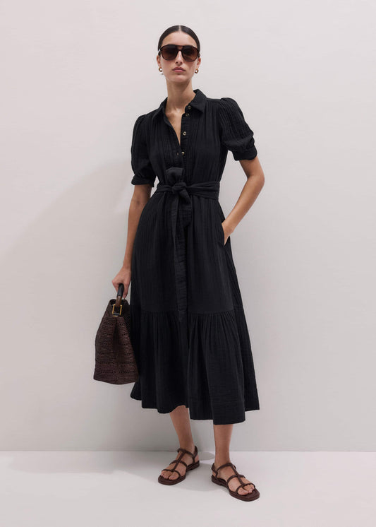 ME+EM Black Cheesecloth Midi Shirt