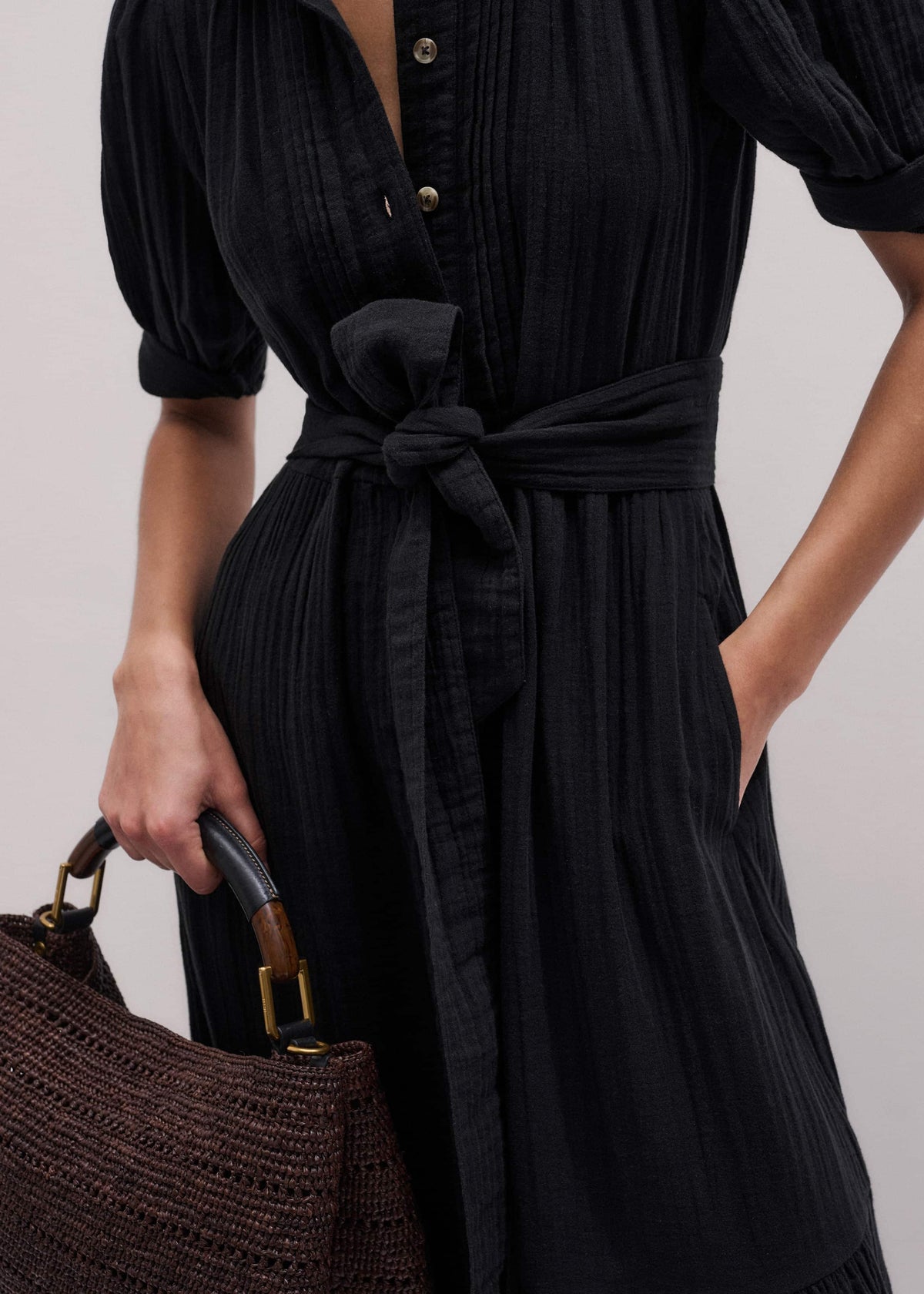 ME+EM Black Cheesecloth Midi Shirt