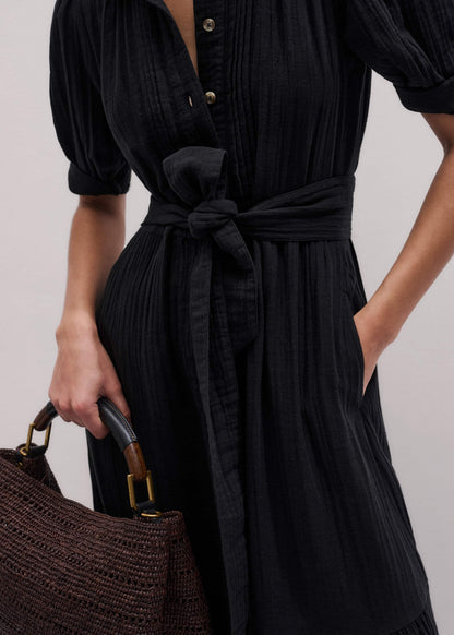 ME+EM Black Cheesecloth Midi Shirt