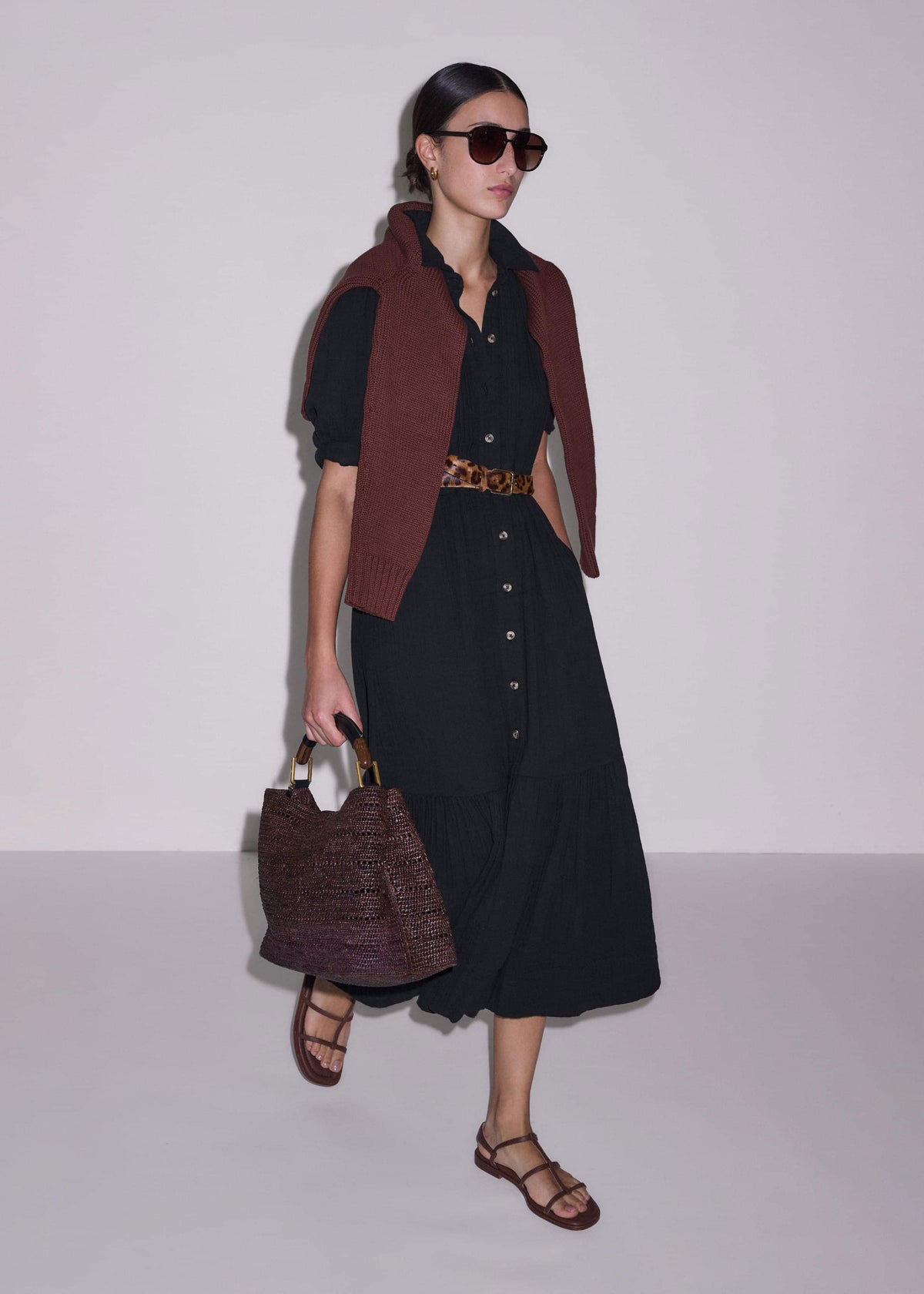 ME+EM Black Cheesecloth Midi Shirt