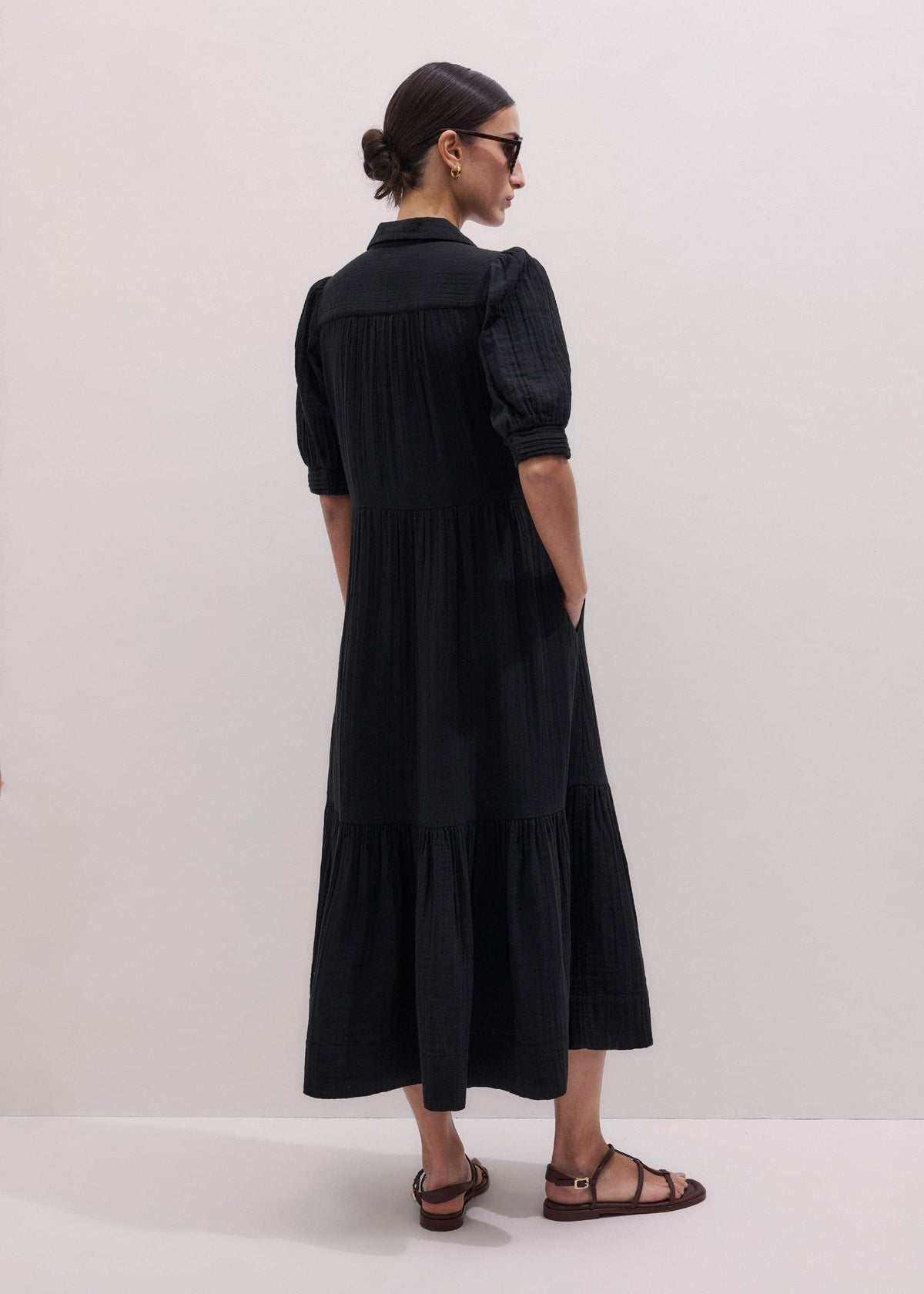 ME+EM Black Cheesecloth Midi Shirt
