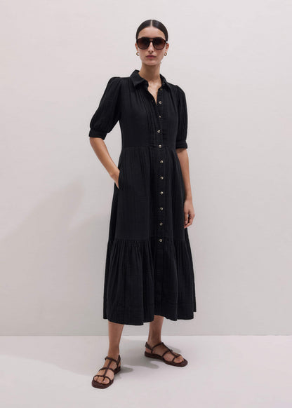 ME+EM Black Cheesecloth Midi Shirt