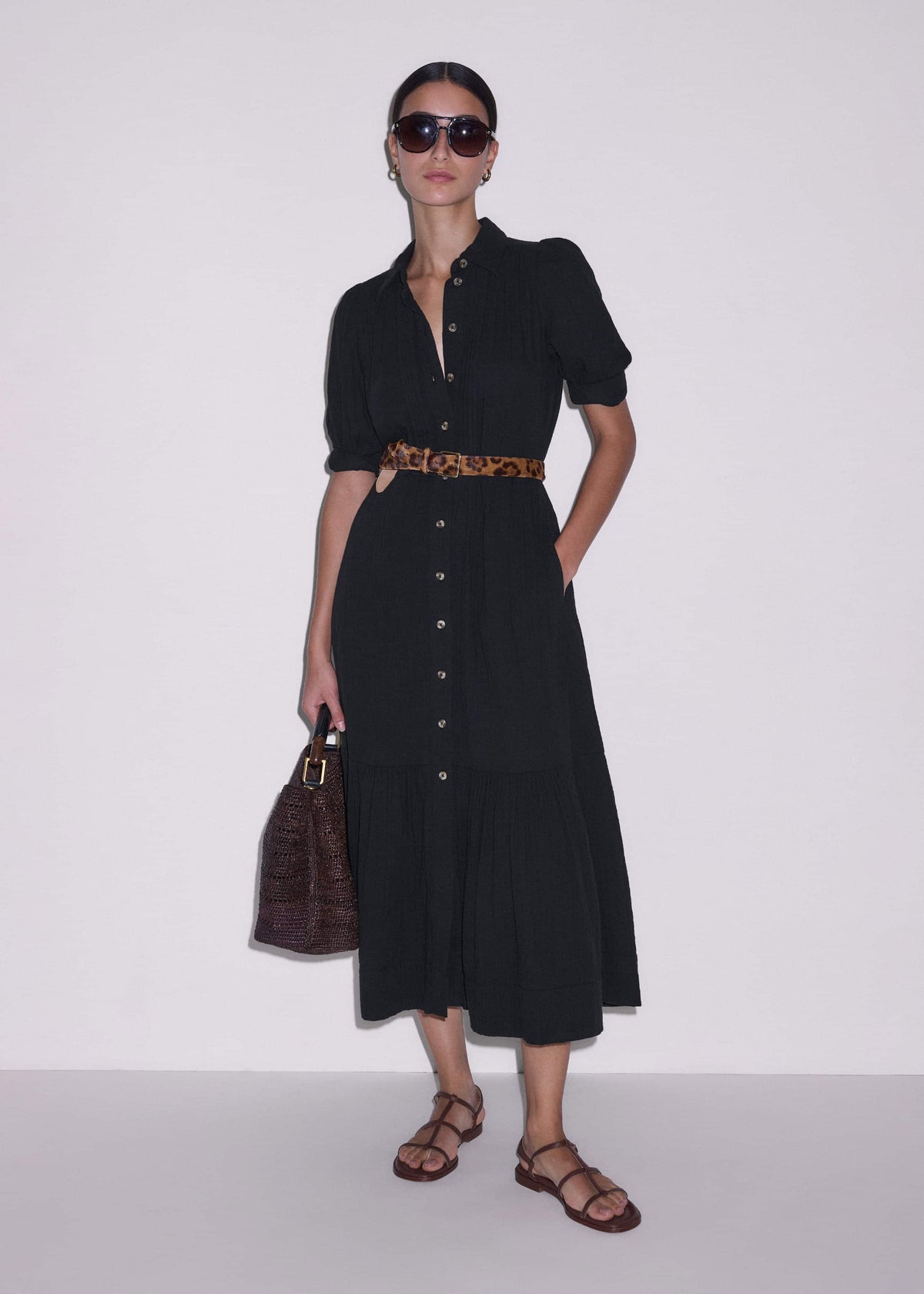ME+EM Black Cheesecloth Midi Shirt