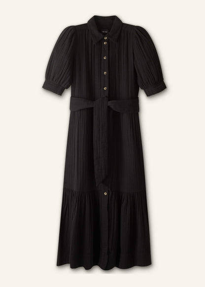ME+EM Black Cheesecloth Midi Shirt