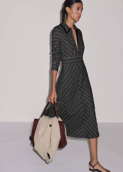 ME+EM Black Stripe Tweed Midi Dress
