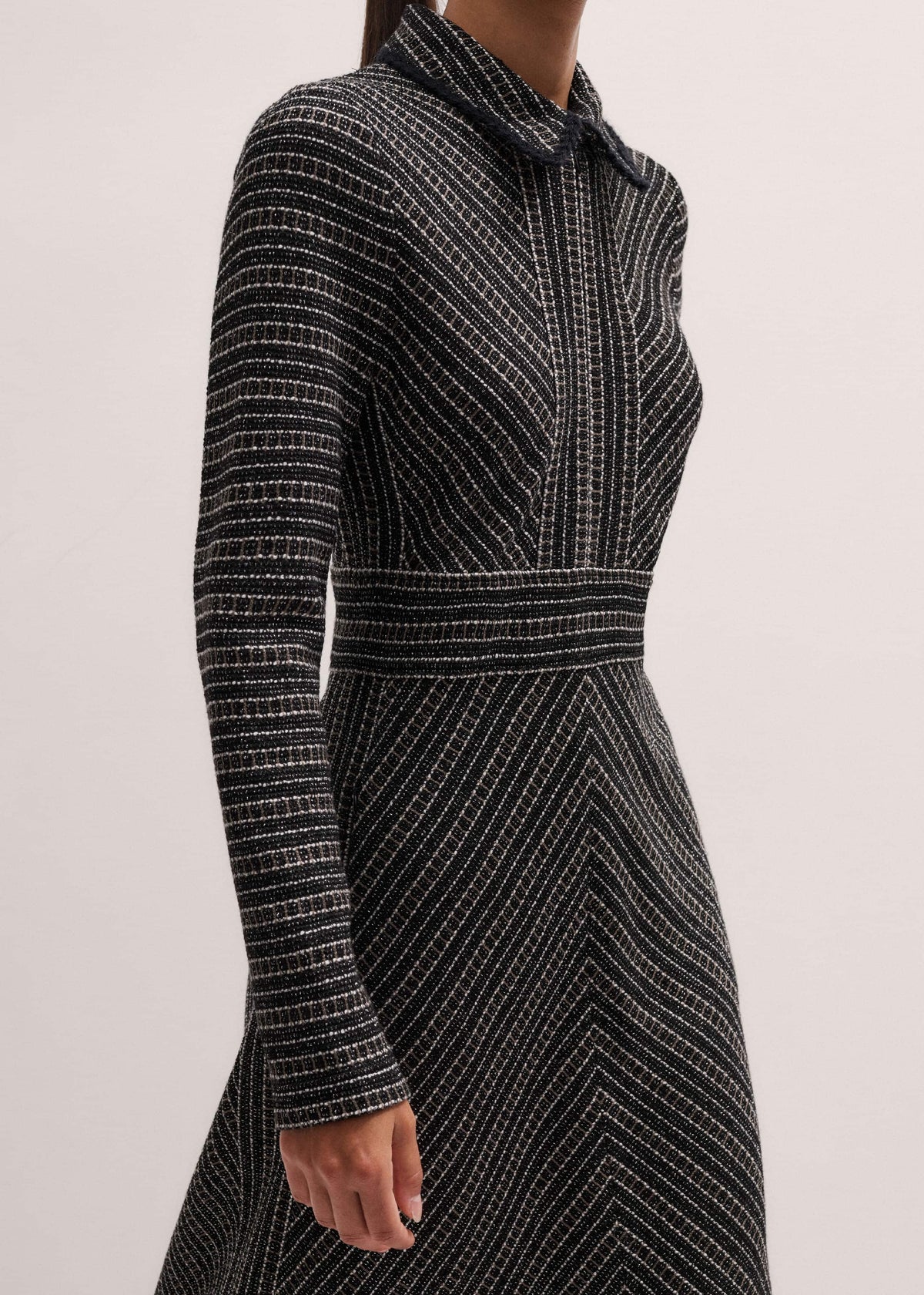 ME+EM Black Stripe Tweed Midi Dress