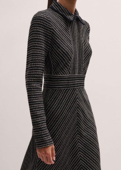 ME+EM Black Stripe Tweed Midi Dress