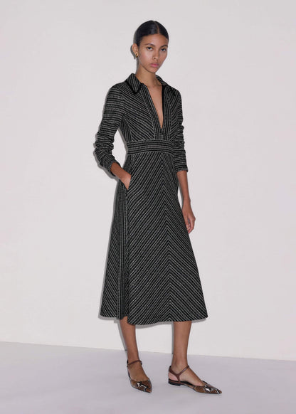 ME+EM Black Stripe Tweed Midi Dress