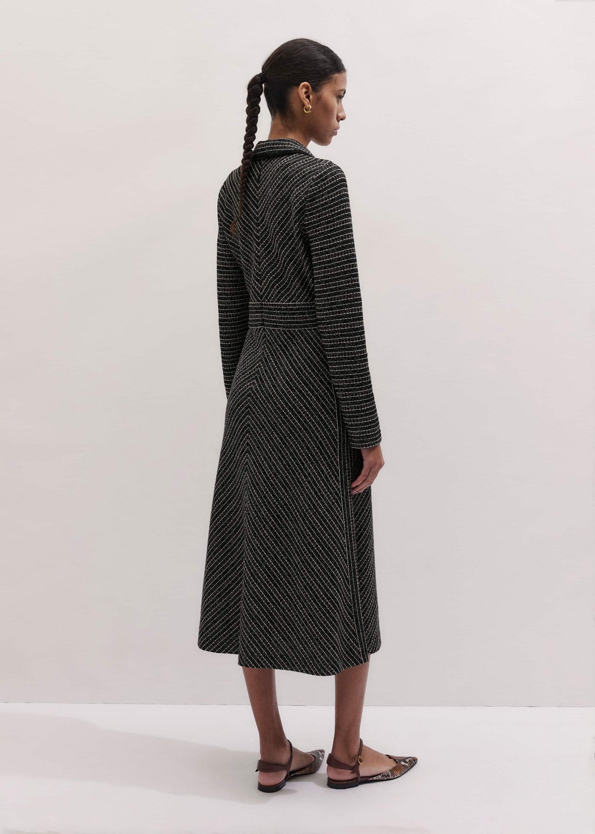 ME+EM Black Stripe Tweed Midi Dress