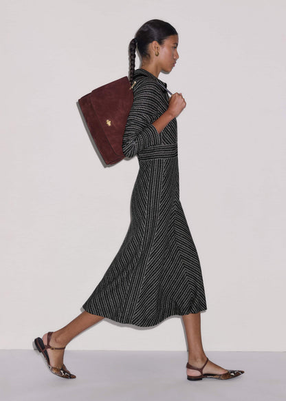 ME+EM Black Stripe Tweed Midi Dress