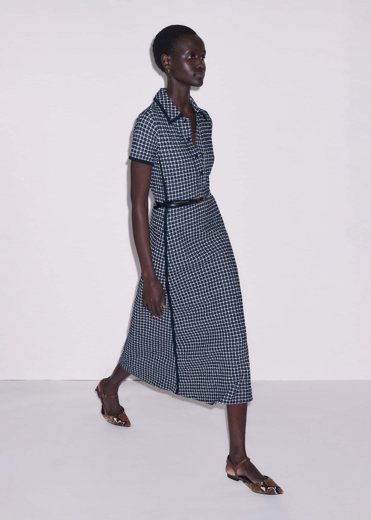 ME+EM Navy Textured Midi Dress + Belt