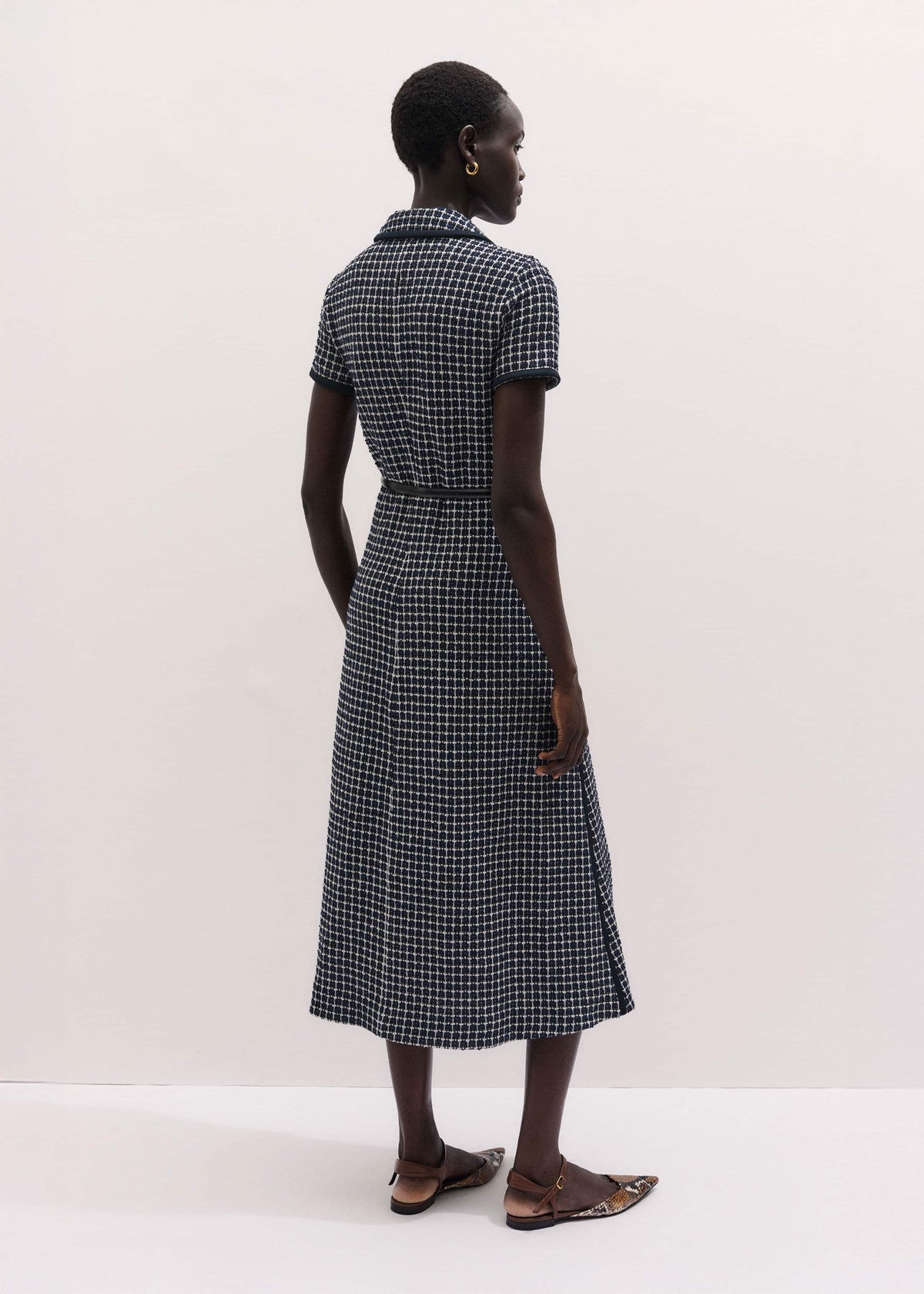 ME+EM Navy Textured Midi Dress + Belt