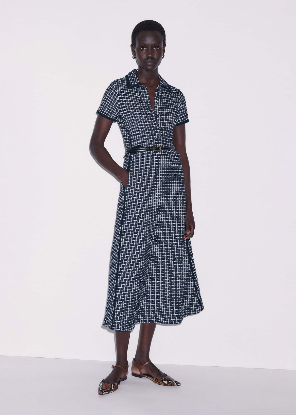 ME+EM Navy Textured Midi Dress + Belt