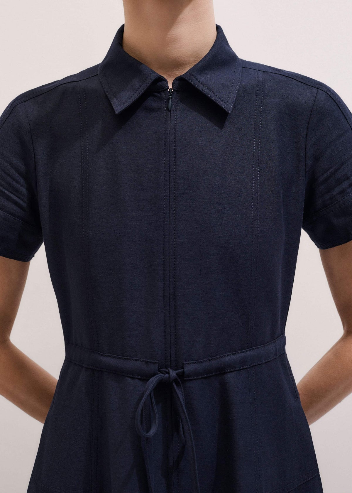 ME+EM Navy Fit + Flare Shirt Midi Dress