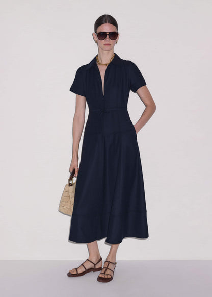 ME+EM Navy Fit + Flare Shirt Midi Dress