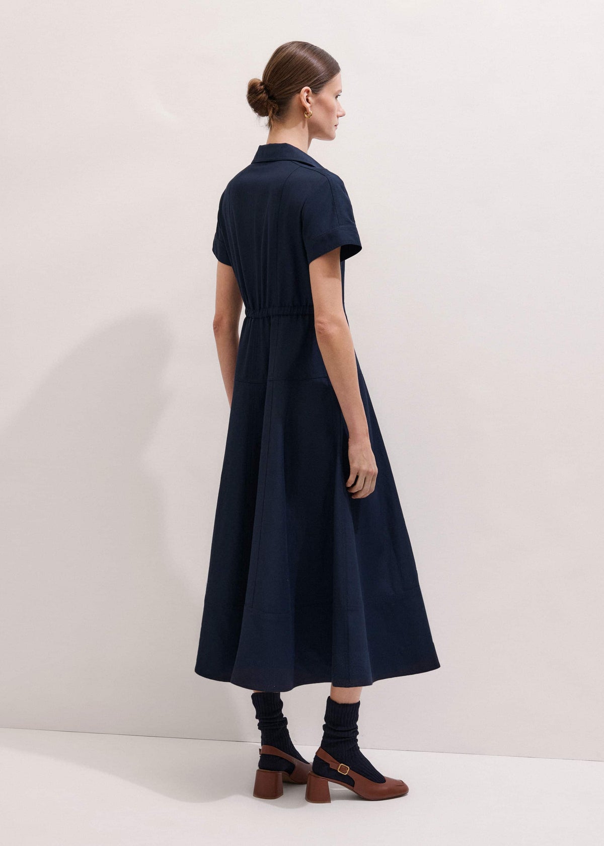 ME+EM Navy Fit + Flare Shirt Midi Dress