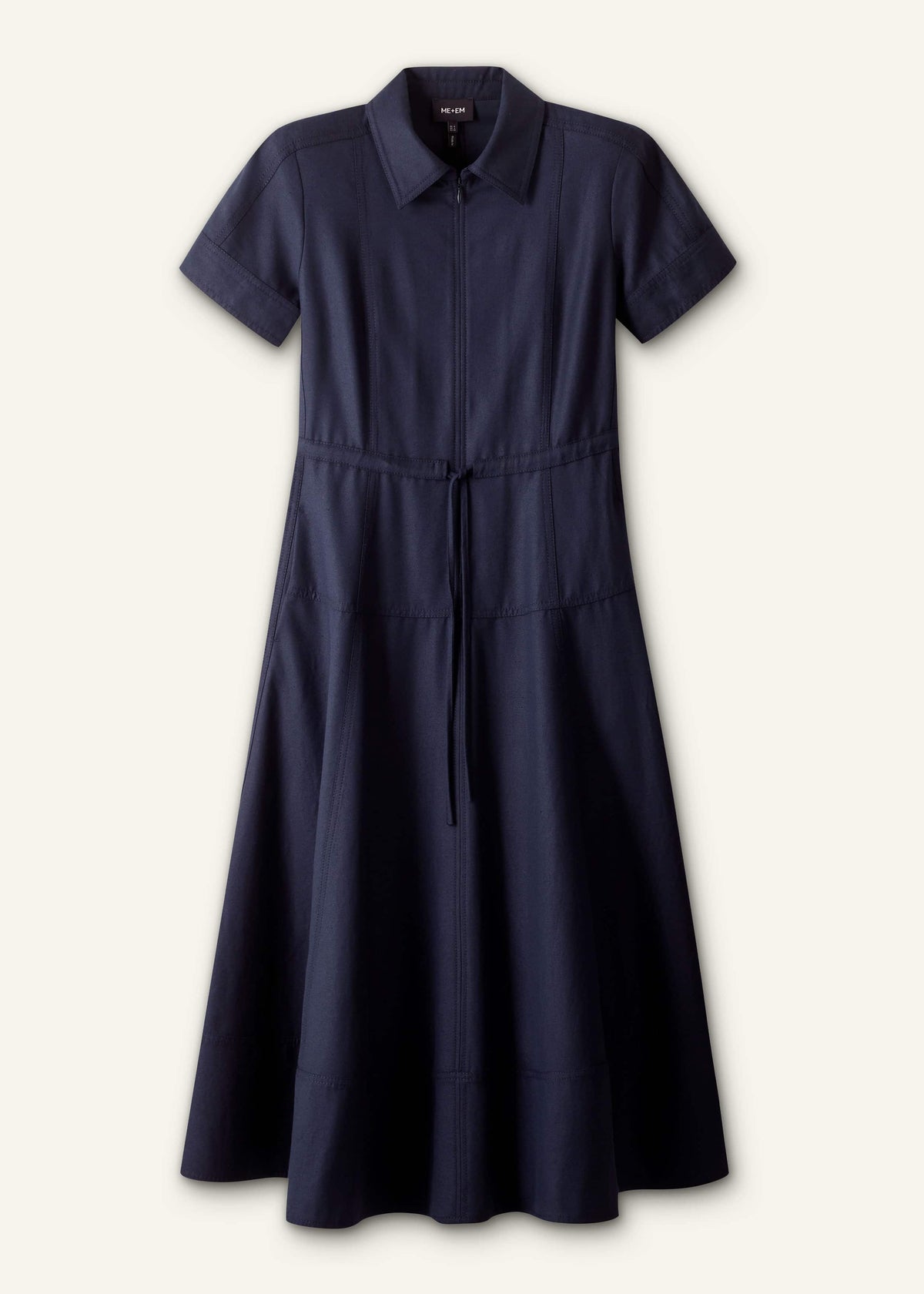 ME+EM Navy Fit + Flare Shirt Midi Dress
