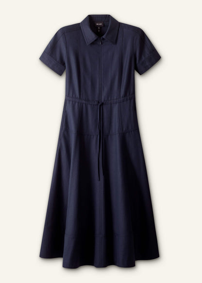 ME+EM Navy Fit + Flare Shirt Midi Dress