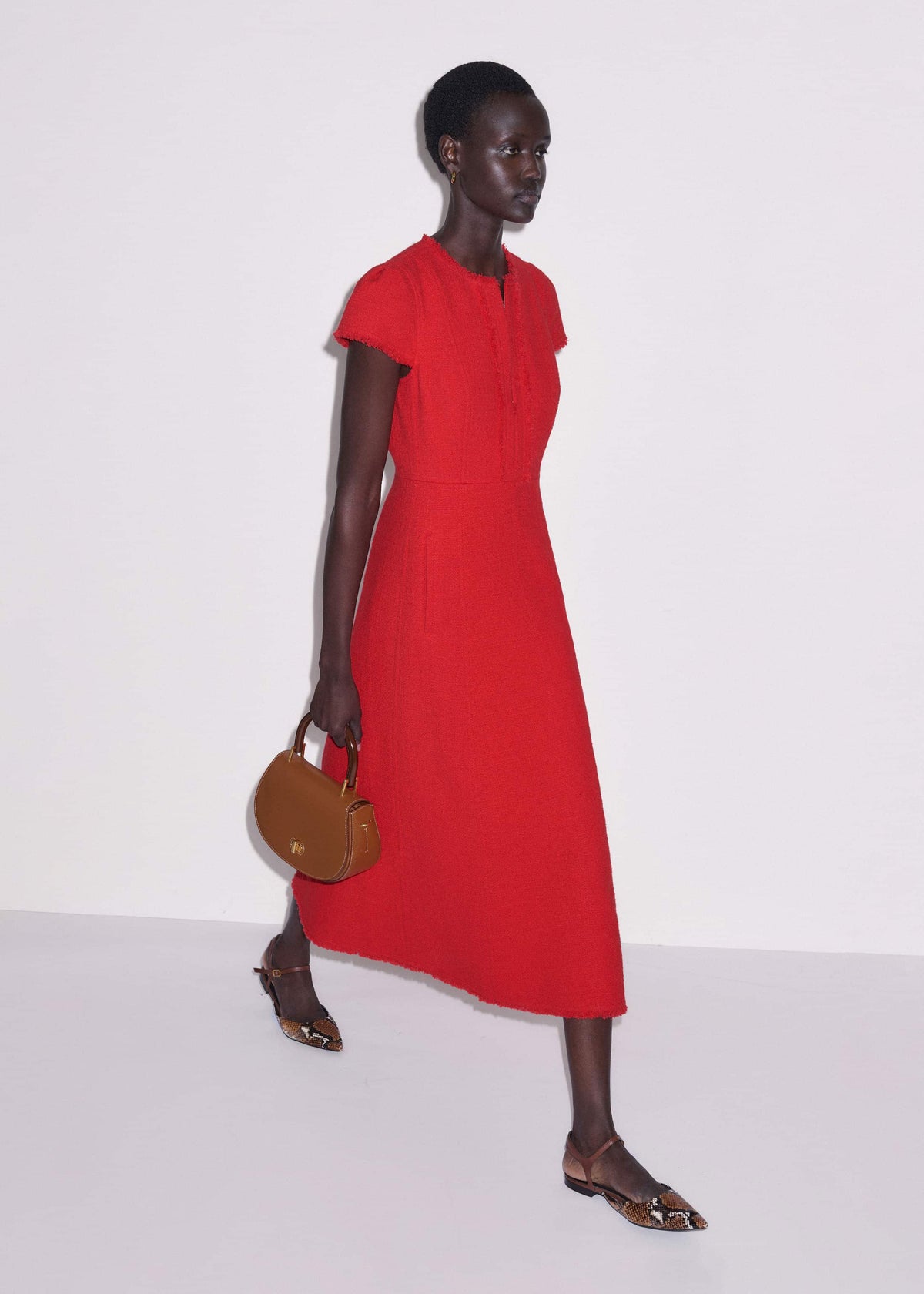 ME+EM Red Fringe Detail Fit + Flare Midi Dress
