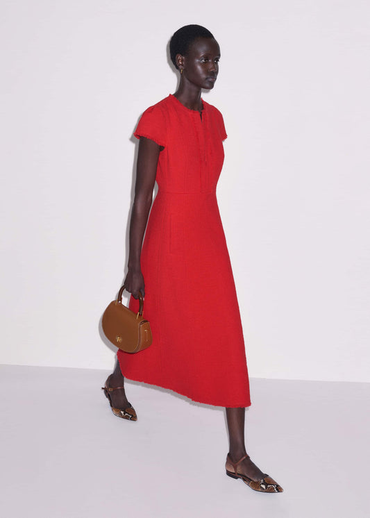 ME+EM Red Fringe Detail Fit + Flare Midi Dress