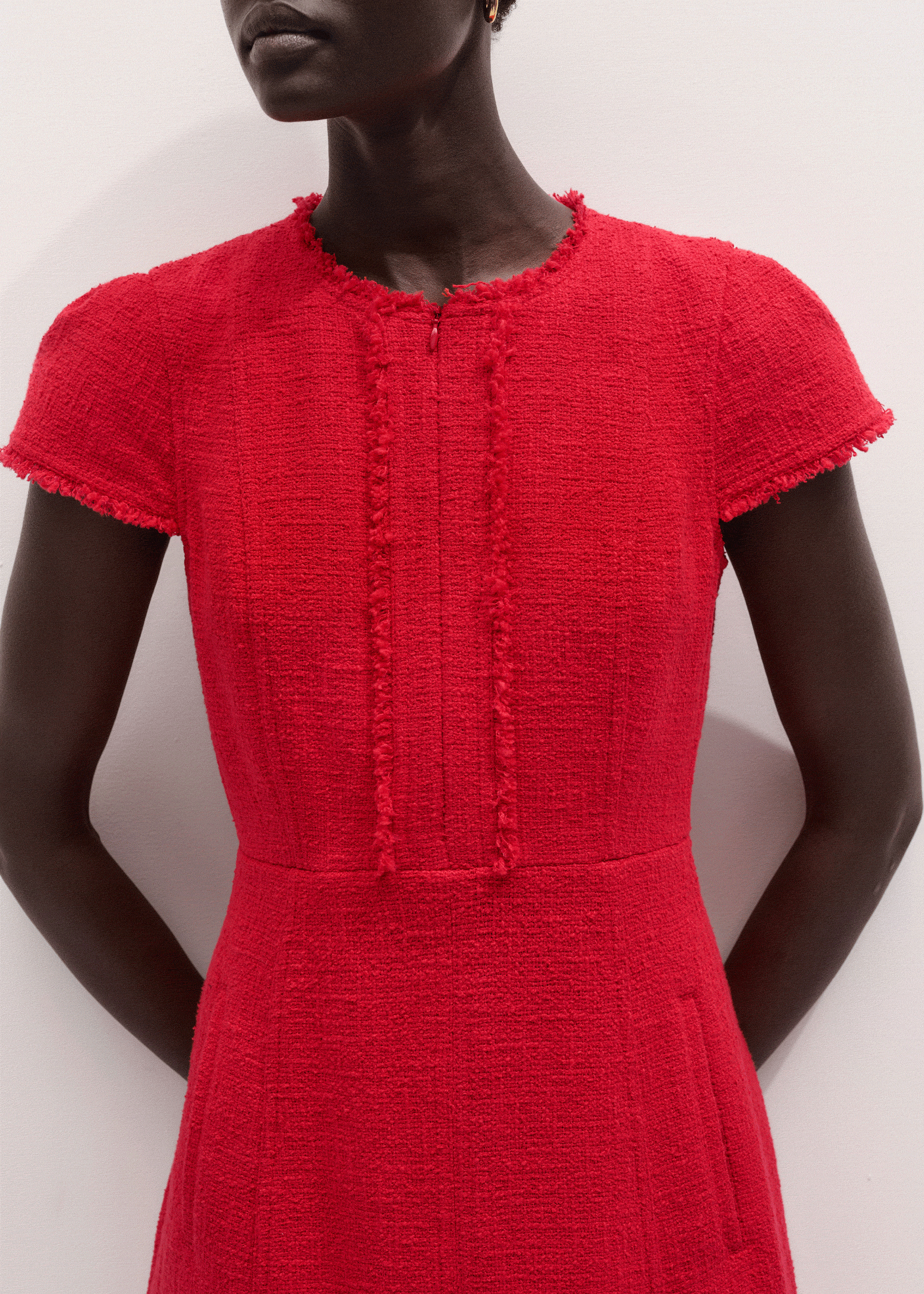 ME+EM Red Fringe Detail Fit + Flare Midi Dress