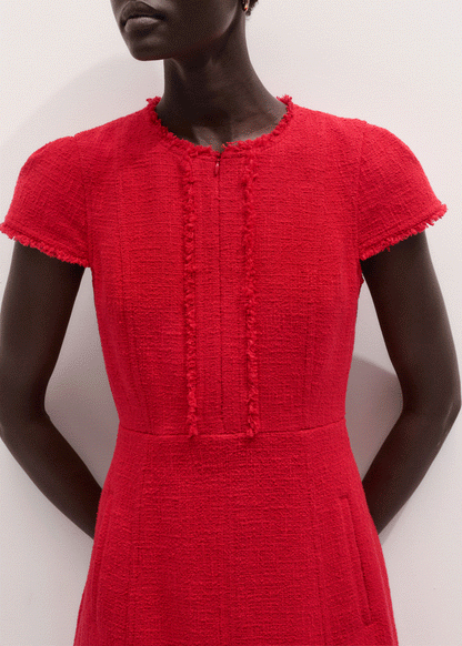 ME+EM Red Fringe Detail Fit + Flare Midi Dress