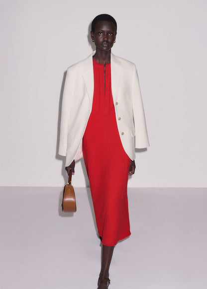 ME+EM Red Fringe Detail Fit + Flare Midi Dress