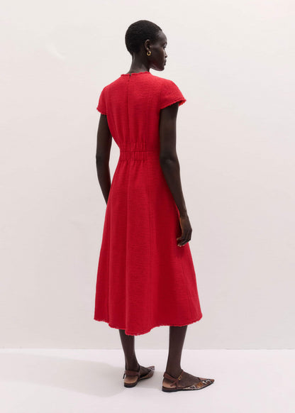 ME+EM Red Fringe Detail Fit + Flare Midi Dress